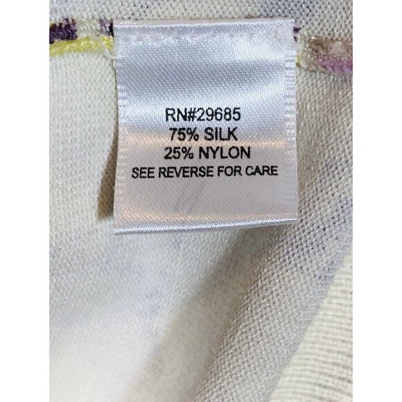 Pendleton Cardigan Sweater Womens Sz Medium Floral Silk Knit 3/4 Button Front - Picture 7 of 10